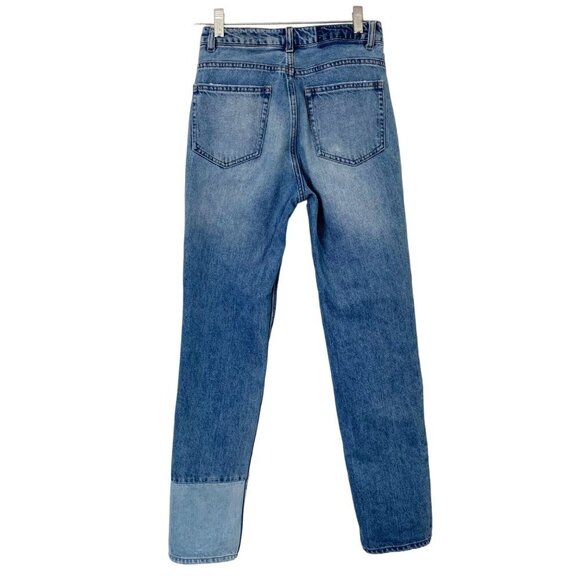 H&M Color Block Blue Denim Straight Leg 10” Rise Button Up Jeans Women’s Size 4 - Picture 2 of 12